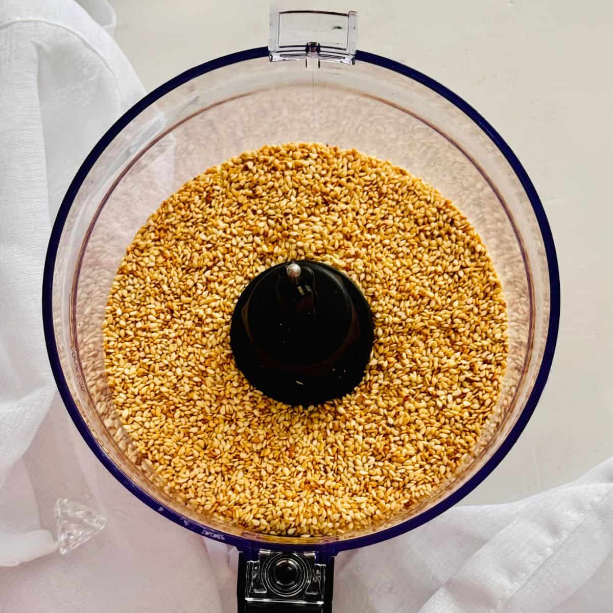 sesame seeds in food processor bowl