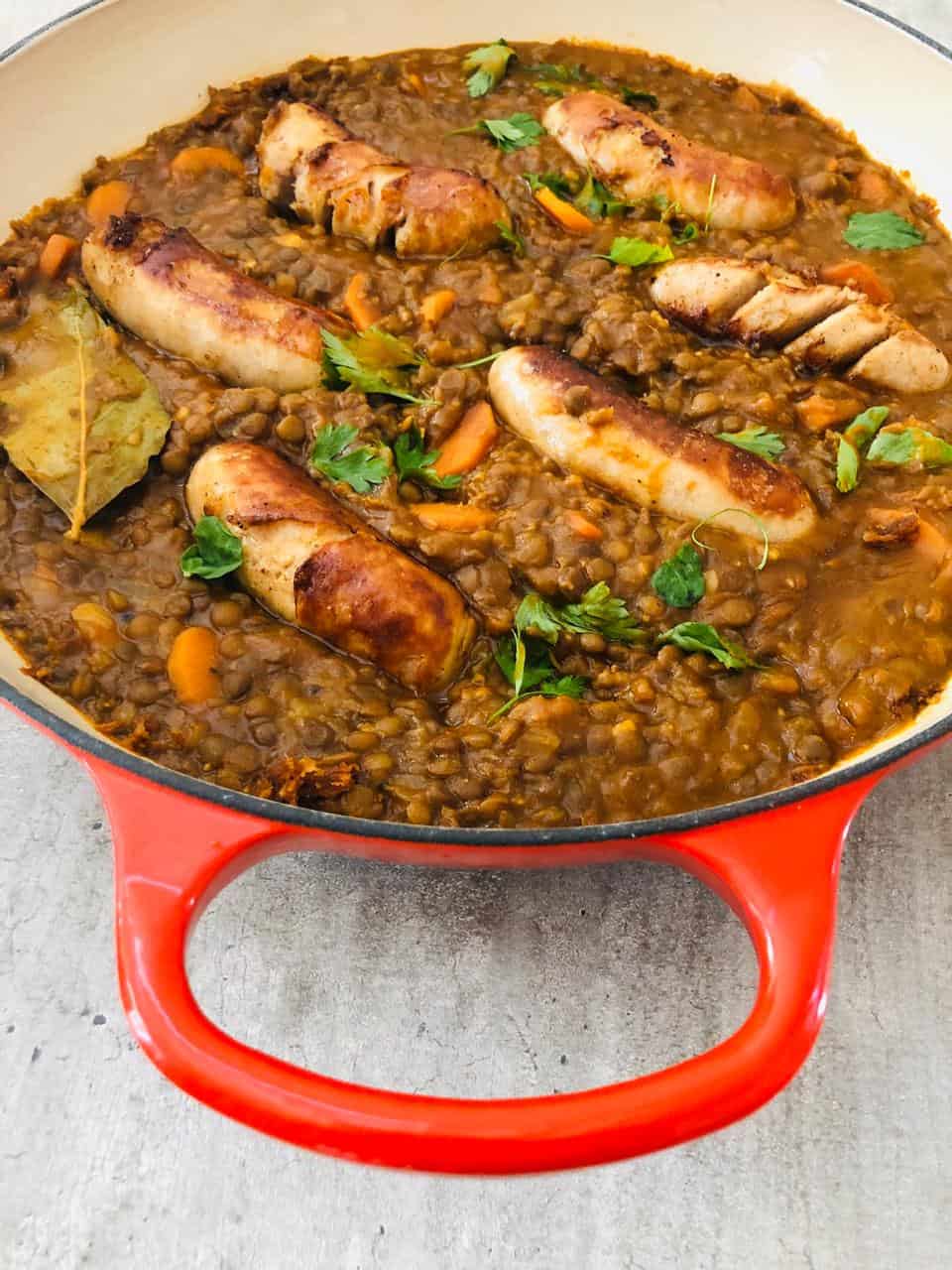 sausage on a bed of lentils italian new year recipe