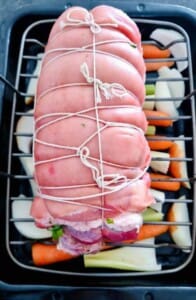 pork belly over a vegetable trivet
