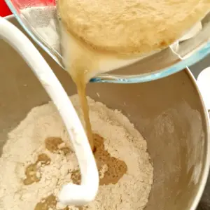 yeast poured into flour