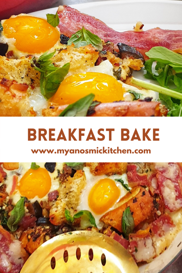 Breakfast Bake, One Pan With Oven Baked Eggs, Bacon and Toast