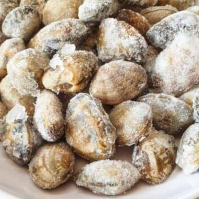 frozen clams ready to be cooked.