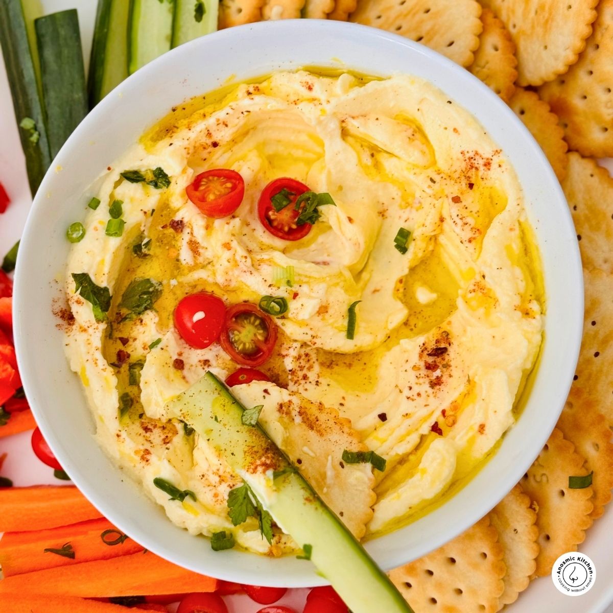 mascarponne cheese dip with cherry tomato and cucumber dipped