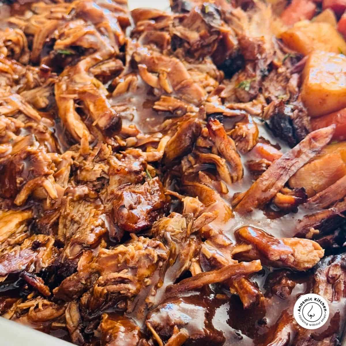 beef chuck roast pulled apart with gravy and potoes