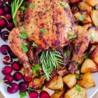 roast chicken and potatoes