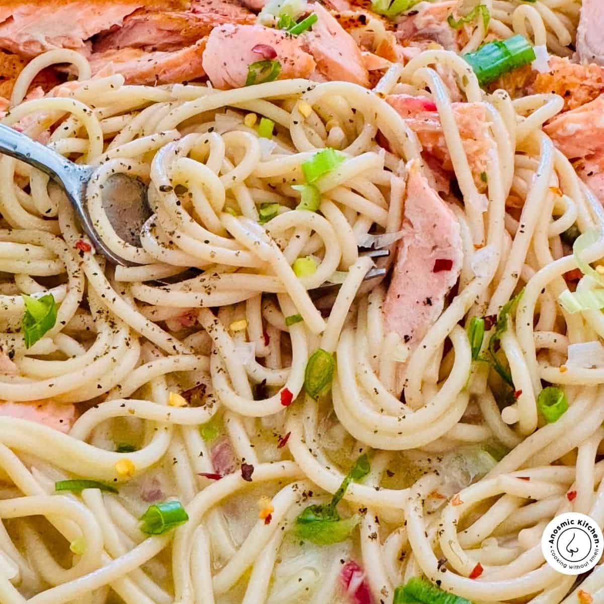 salmon pasta with liquid