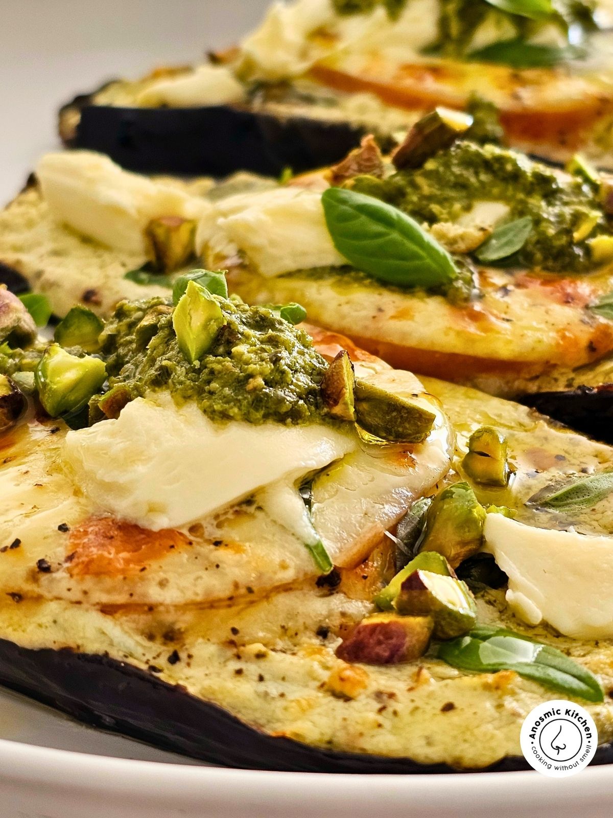 baked eggplant with pesto and mozzarella