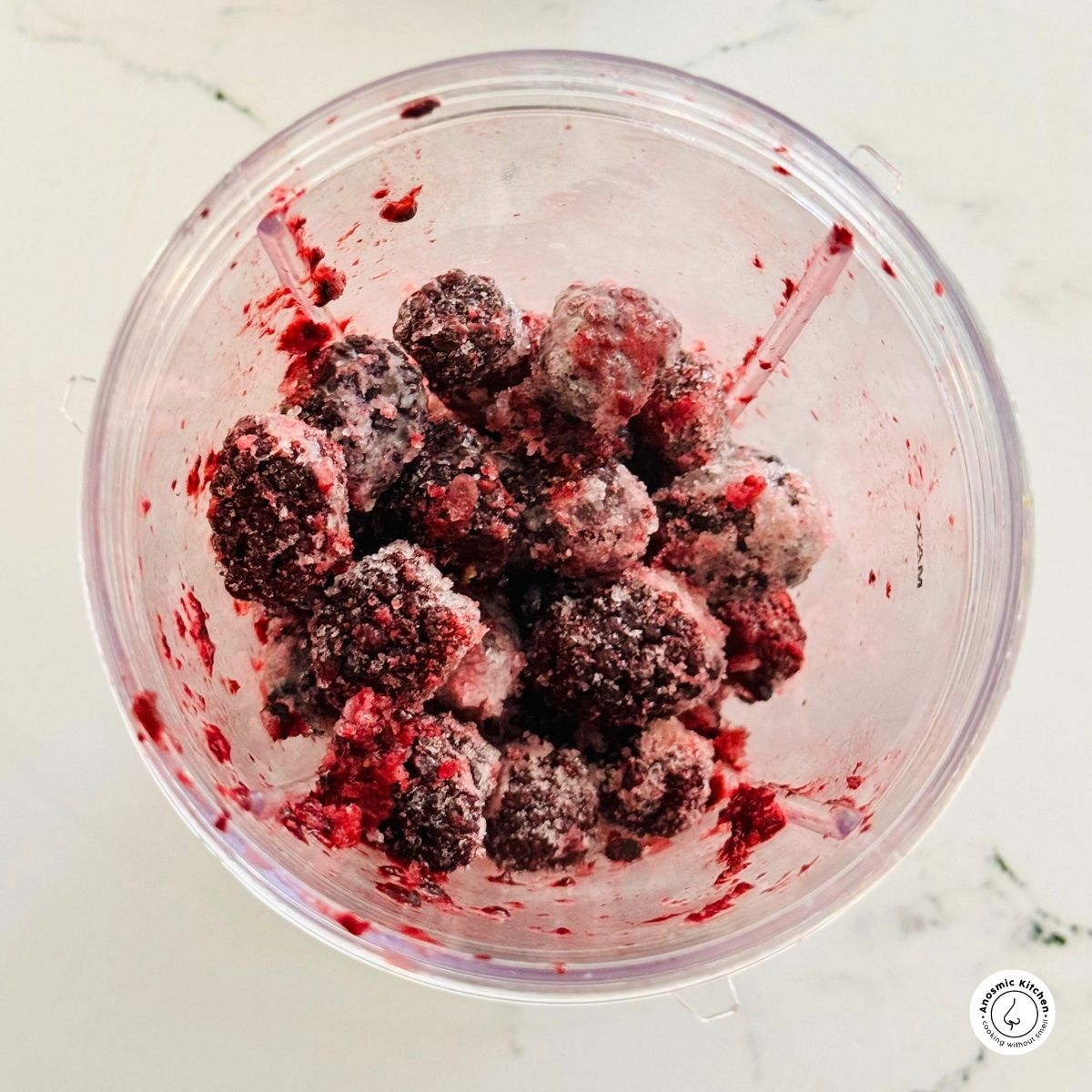 frozen blackberries in blender cup smoothie 