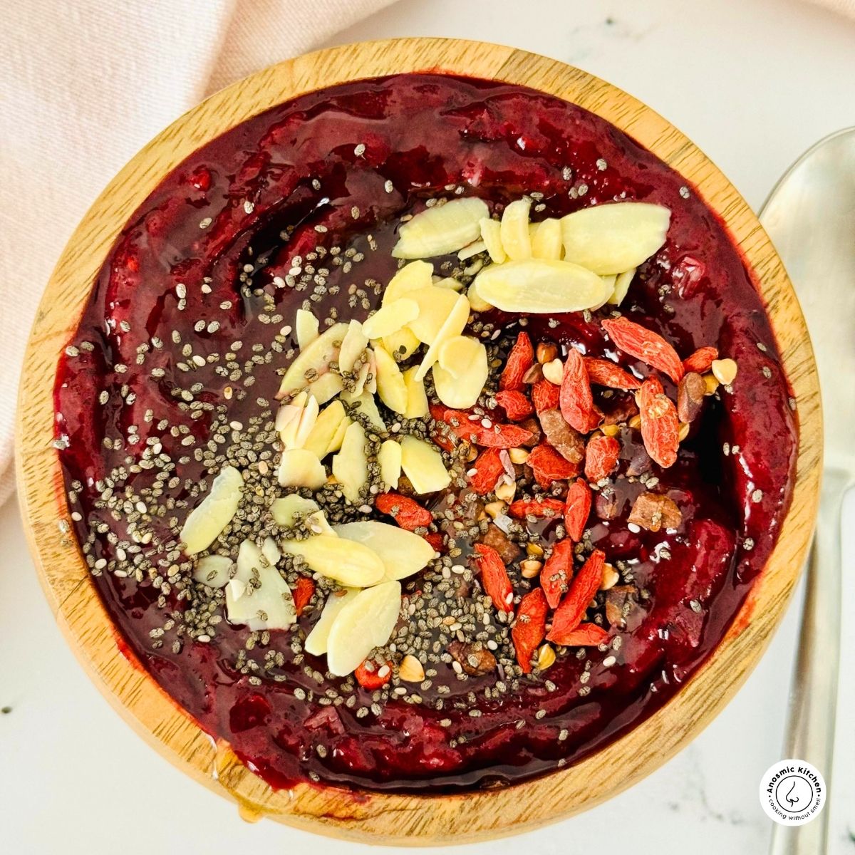 frozen smoothie in a wooden bowl