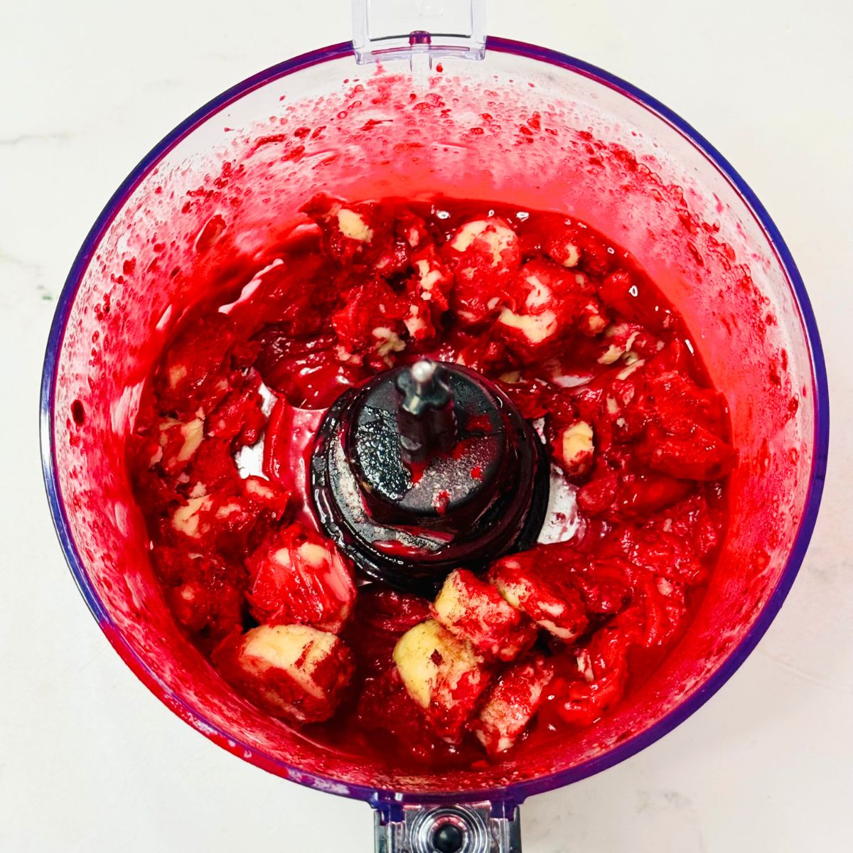 beet smoothie bowl in food processor