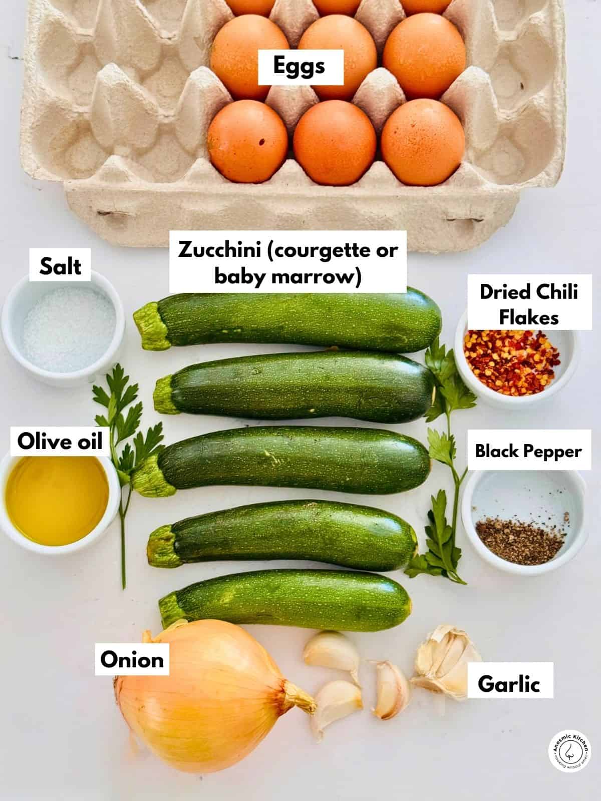 ingredients eggs and zucchini