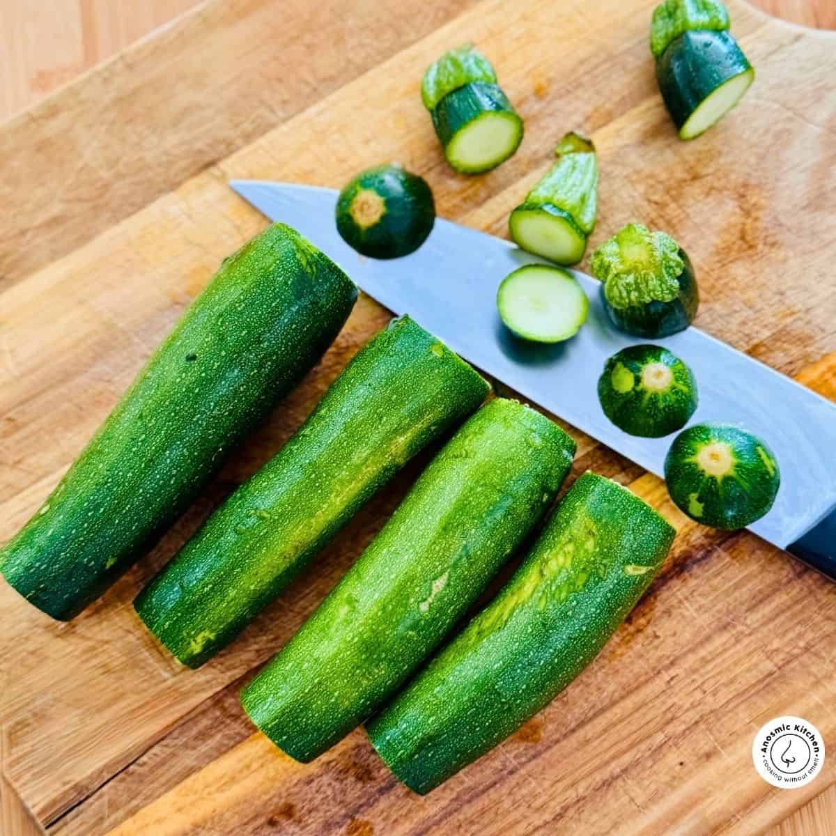 zucchini sliced tops and tails