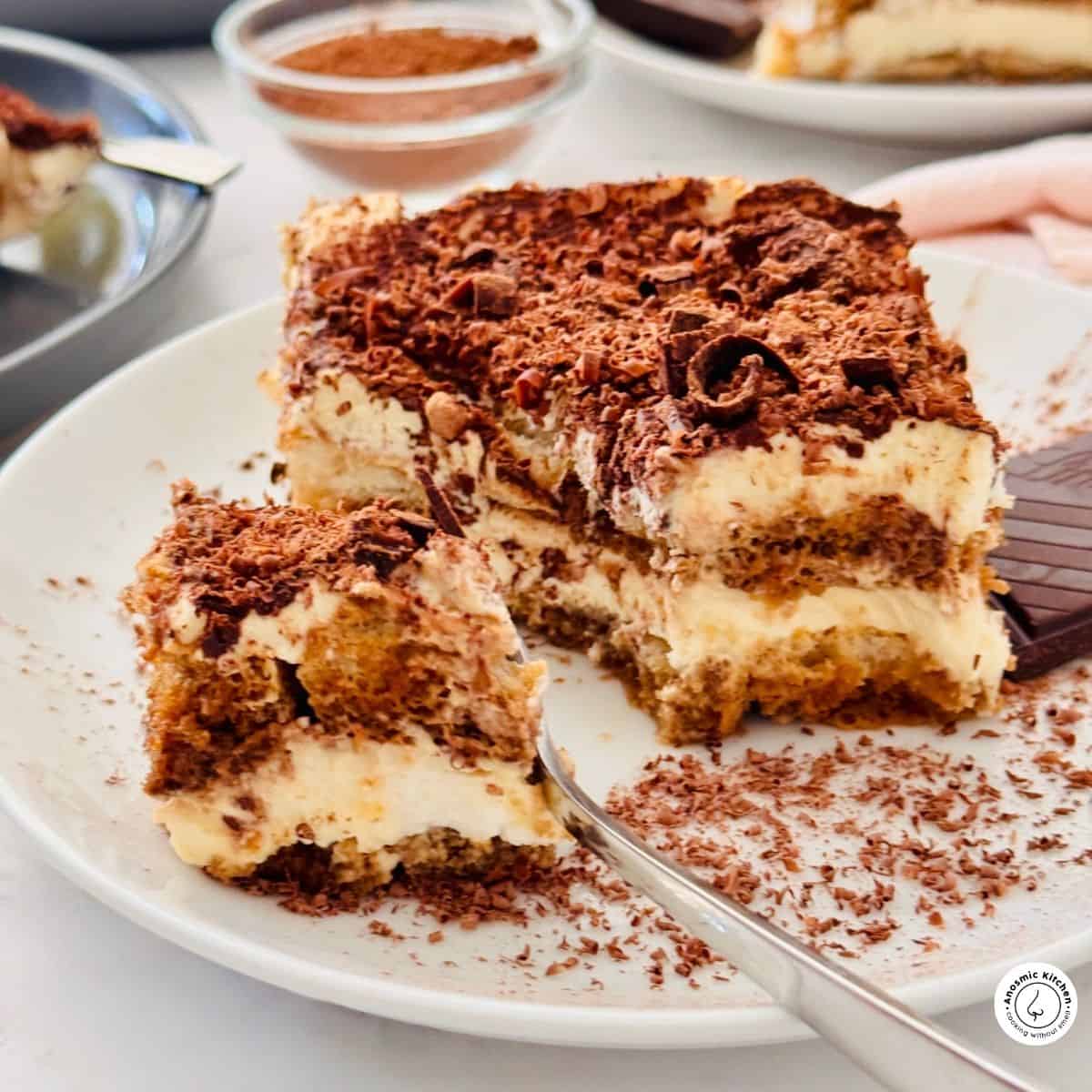 tiramisu on a white plate