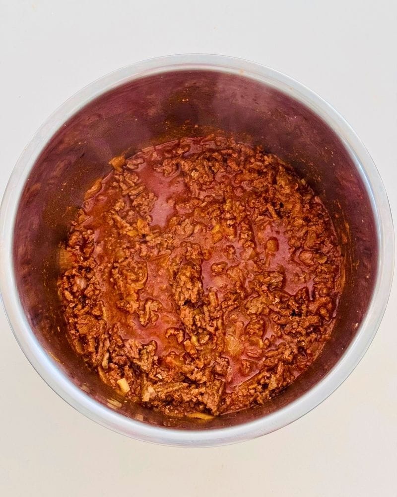 cooked frozen mince in the instant pot in a sauce
