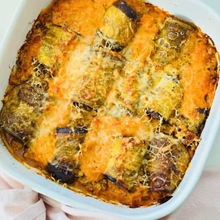 Baked Eggplant Rolls with Roasted Tomato & Feta Sauce